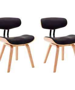 Blagovaonske stolice 2 kom savijeno drvo i umjetna koža crne