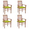 Blagovaonske stolice s jarko zelenim jastucima 4 kom tikovina