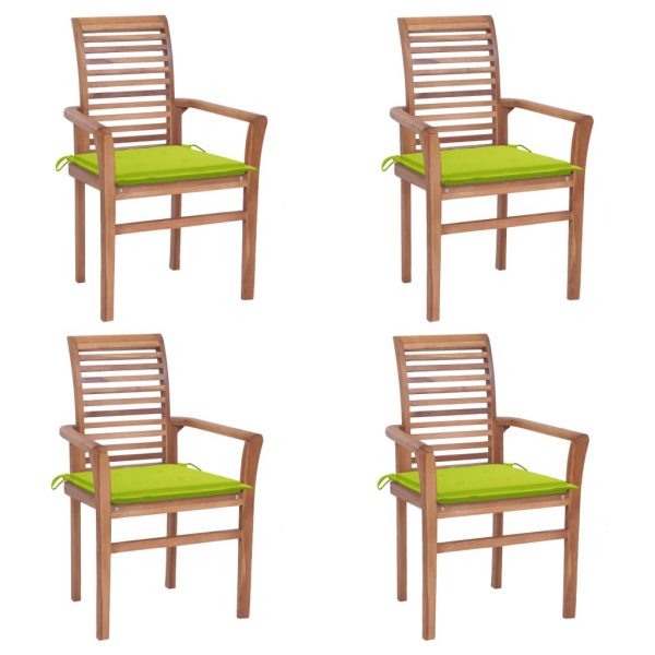 Blagovaonske stolice s jarko zelenim jastucima 4 kom tikovina