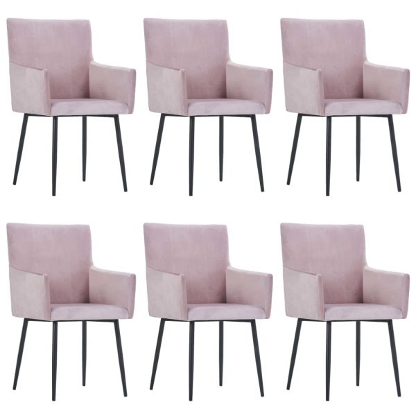 Blagovaonske stolice s naslonima za ruke 6 kom roze baršunaste