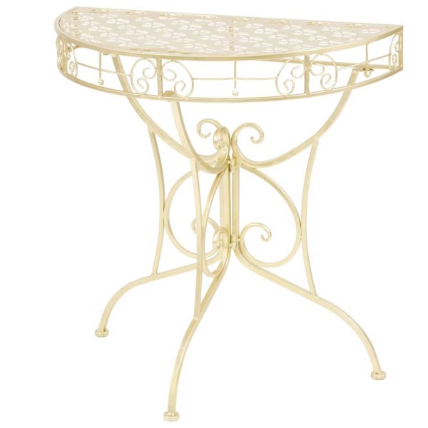 Bočni starinski stolić polukružni metalni 72 x 36 x 74 cm zlatni