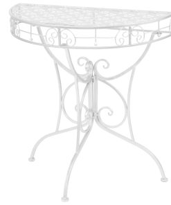 Bočni starinski stolić polukružni metalni 72x36x74 cm srebrni