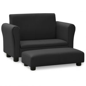 Dječja sofa s tabureom od umjetne kože crna