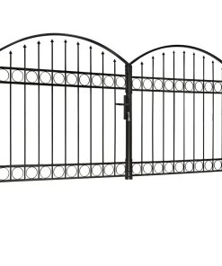 Dvostruka vrata za ogradu s lučnim vrhom čelična 300x125 cm crna