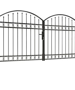 Dvostruka vrata za ogradu s lučnim vrhom čelična 300x150 cm crna