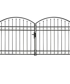 Dvostruka vrata za ogradu s lučnim vrhom čelična 300x150 cm crna