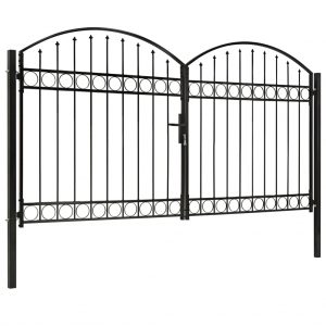 Dvostruka vrata za ogradu s lučnim vrhom čelik 300x175 cm crna