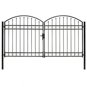 Dvostruka vrata za ogradu s lučnim vrhom čelik 300x175 cm crna