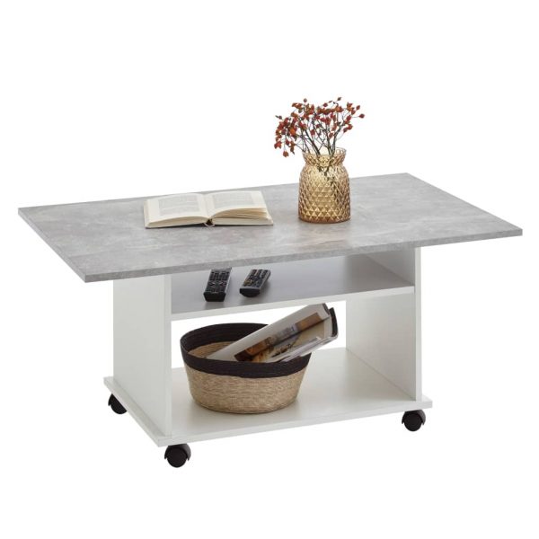 FMD stolić za kavu s kotačićima siva boja betona i bijela