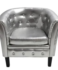 Fotelja od umjetne kože srebrna