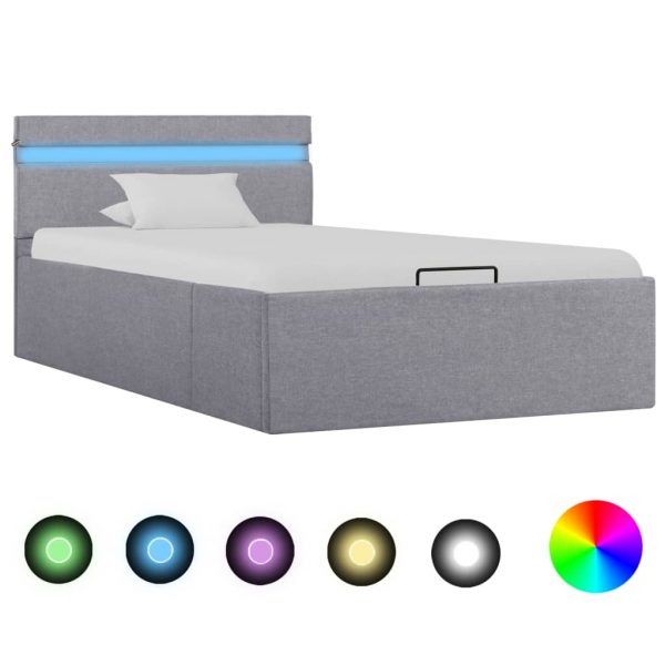 Hidraulični okvir za krevet od tkanine LED svjetlosivi 90x200 cm