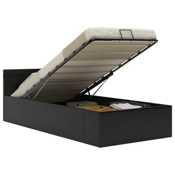 Hidraulični okvir za krevet od umjetne kože LED crni 100x200 cm