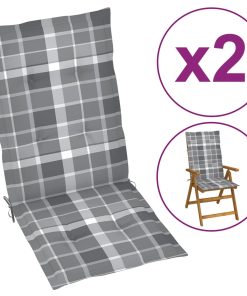 Jastuci za vrtne stolice 2 kom sivi karirani 120 x 50 x 4 cm