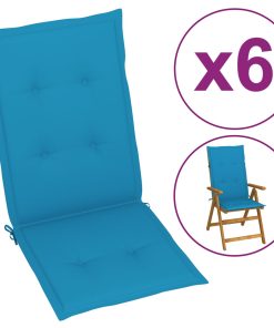 Jastuci za vrtne stolice 6 kom plavi 120 x 50 x 4 cm