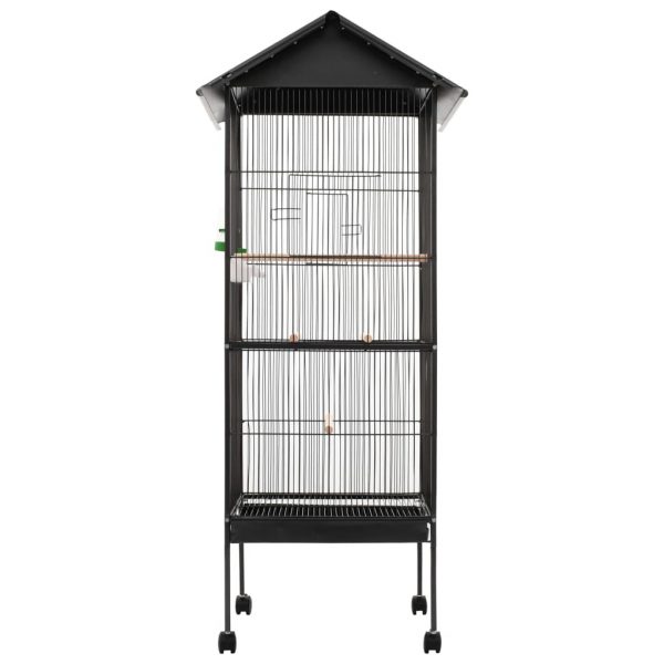 Kavez za ptice s krovom sivi 66 x 66 x 155 cm čelični