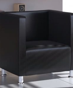 Kockasta fotelja od umjetne kože crna