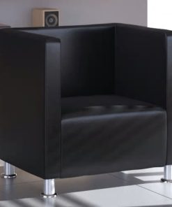 Kockasta fotelja od umjetne kože crna