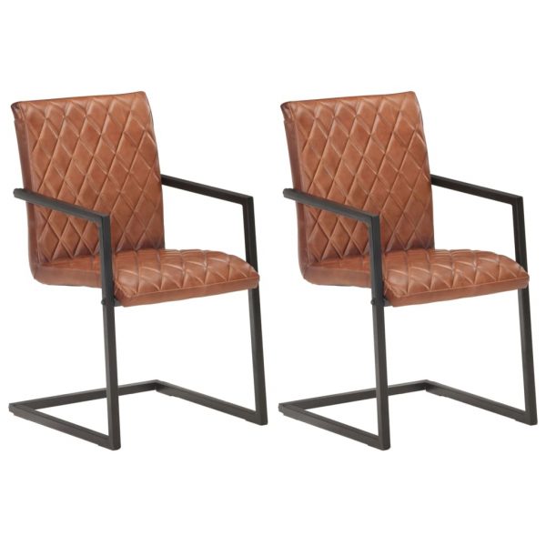 Konzolne blagovaonske stolice od prave kože 2 kom smeđe