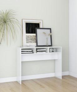 Konzolni stol visoki sjaj bijeli 105 x 30 x 80 cm od iverice