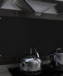 Kuhinjska zaštita od prskanja crna 100 x 50 cm kaljeno staklo
