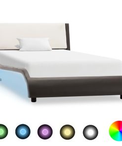 Okvir za krevet od umjetne kože LED sivo-bijeli 90 x 200 cm