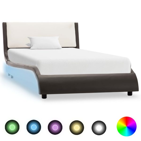 Okvir za krevet od umjetne kože LED sivo-bijeli 90 x 200 cm