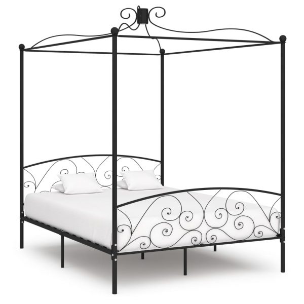 Okvir za krevet s nadstrešnicom crni metalni 180 x 200 cm