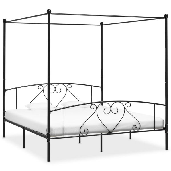 Okvir za krevet s nadstrešnicom crni metalni 200 x 200 cm