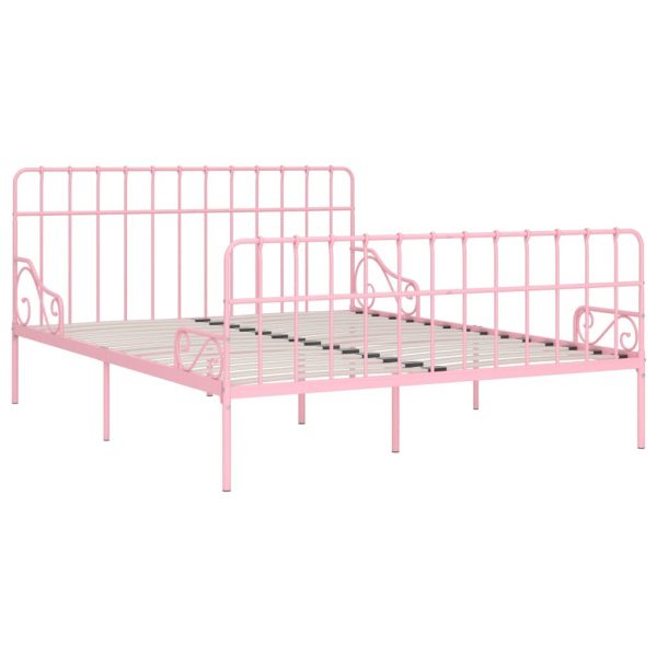 Okvir za krevet s podnicama ružičasti metalni 200 x 200 cm
