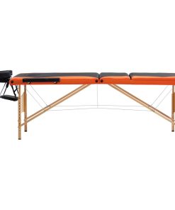 Sklopivi masažni stol s 3 zone drveni crno-narančasti