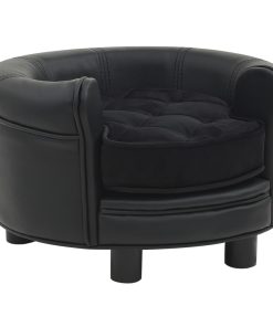 Sofa za pse crna 48 x 48 x 32 cm od pliša i umjetne kože