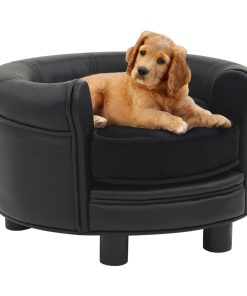 Sofa za pse crna 48 x 48 x 32 cm od pliša i umjetne kože