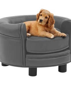 Sofa za pse siva 48 x 48 x 32 cm od pliša i umjetne kože