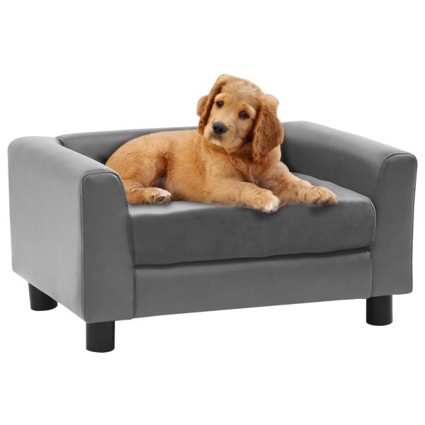 Sofa za pse siva 60 x 43 x 30 cm od pliša i umjetne kože