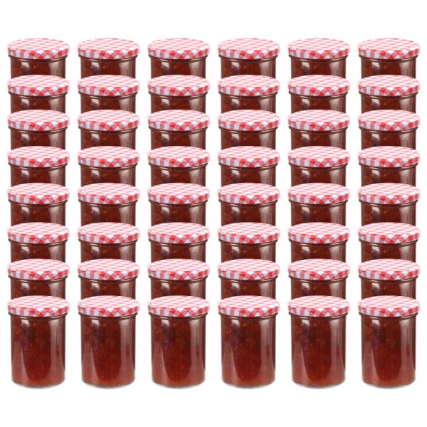 Staklenke za džem s bijelo-crvenim poklopcima 48 kom 400 ml