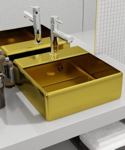 Umivaonik sa zaštitom od prelijevanja 41x41x15 cm keramički zlatni