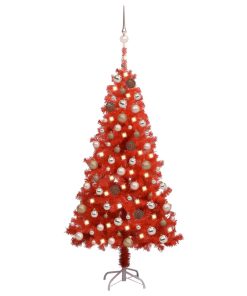 Umjetno božićno drvce LED s kuglicama crveno 150 cm PVC