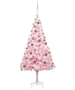 Umjetno božićno drvce LED s kuglicama ružičasto 210 cm PVC