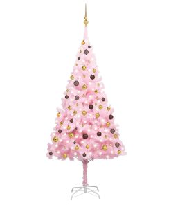 Umjetno božićno drvce LED s kuglicama ružičasto 240 cm PVC