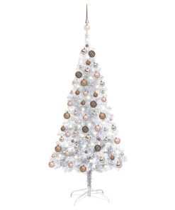 Umjetno božićno drvce LED s kuglicama srebrno 120 cm PET