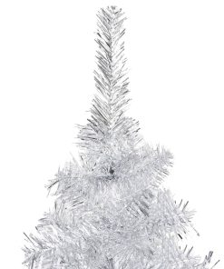 Umjetno božićno drvce LED s kuglicama srebrno 120 cm PET