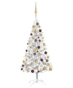 Umjetno božićno drvce LED s kuglicama srebrno 150 cm PET