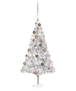 Umjetno božićno drvce LED s kuglicama srebrno 180 cm PET