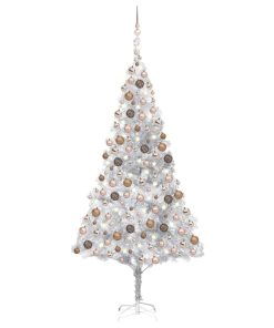 Umjetno božićno drvce LED s kuglicama srebrno 210 cm PET