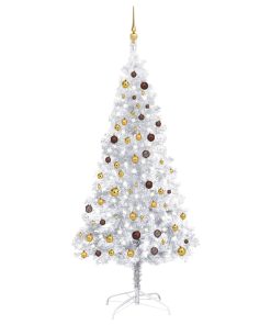 Umjetno božićno drvce LED s kuglicama srebrno 210 cm PET