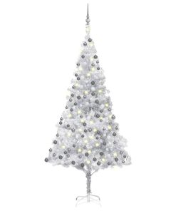 Umjetno božićno drvce LED s kuglicama srebrno 240 cm PET