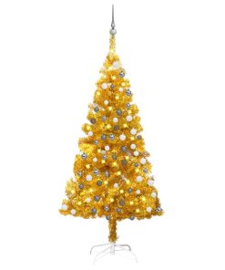 Umjetno božićno drvce LED s kuglicama zlatno 150 cm PET