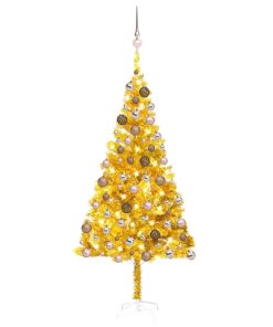 Umjetno božićno drvce LED s kuglicama zlatno 180 cm PET