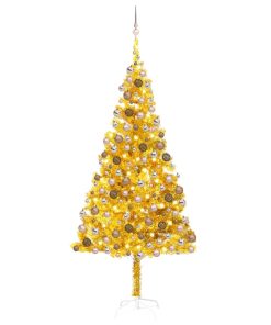 Umjetno božićno drvce LED s kuglicama zlatno 210 cm PET