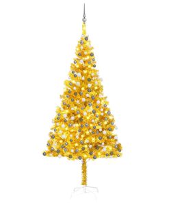 Umjetno božićno drvce LED s kuglicama zlatno 240 cm PET